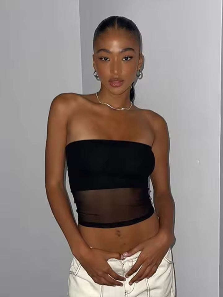 Women’s Black Mesh Corset Crop Top