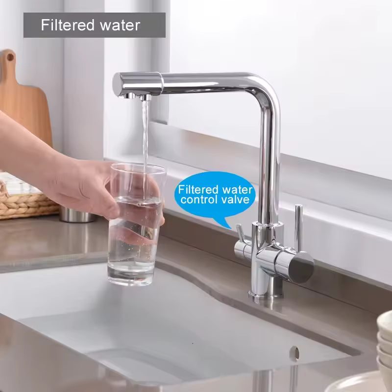 Chrome Kitchen Faucet Double Swivel Spout