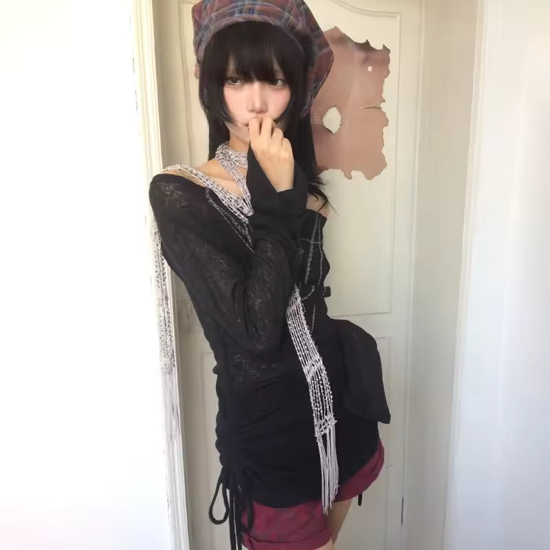 Women’s Y2K Tattoo Print Knitted Top