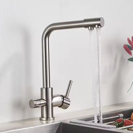 Chrome Kitchen Faucet Double Swivel Spout