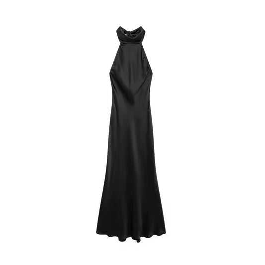 TRZA-Women's Long Satin Halter Dress