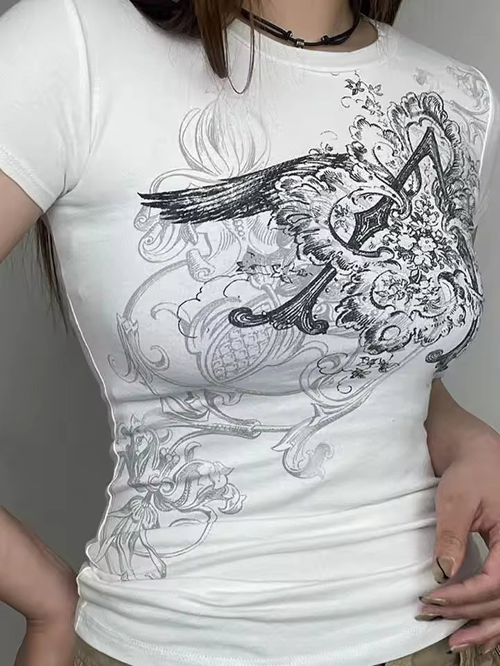Women’s Retro Graphic Crop Top – Y2K Casual Tee