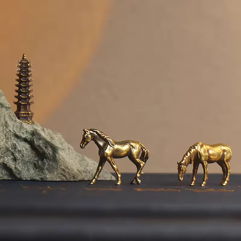 Antique Brass Solid Long Tail Horse