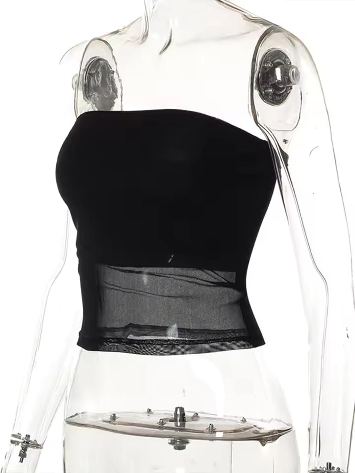 Women’s Black Mesh Corset Crop Top