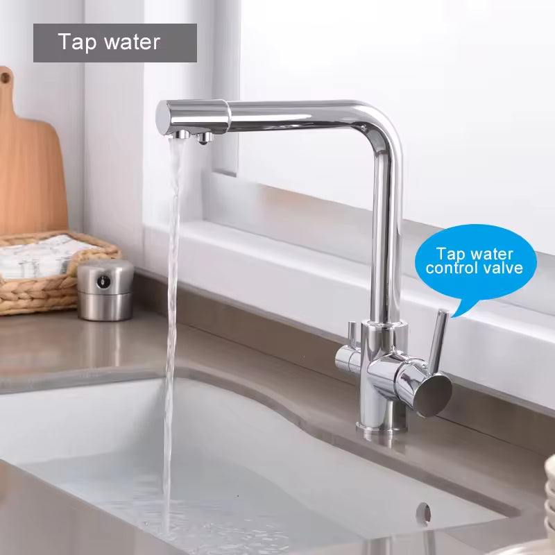 Chrome Kitchen Faucet Double Swivel Spout