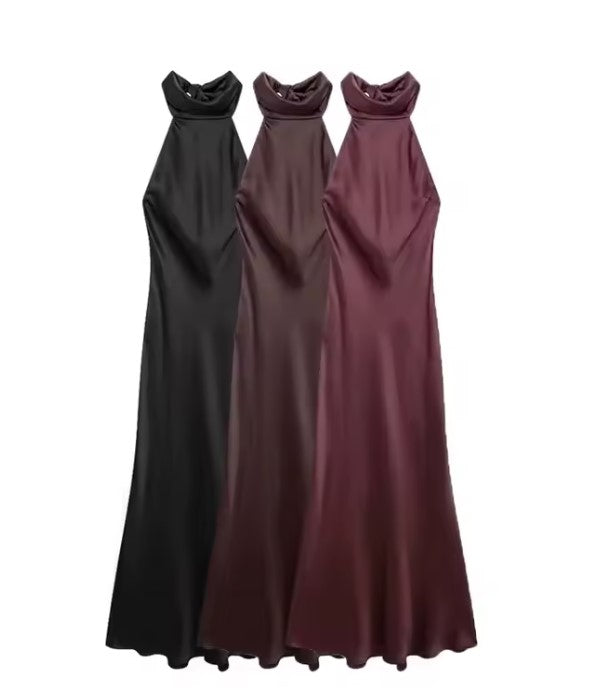 TRZA-Women's Long Satin Halter Dress