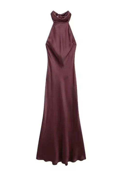 TRZA-Women's Long Satin Halter Dress