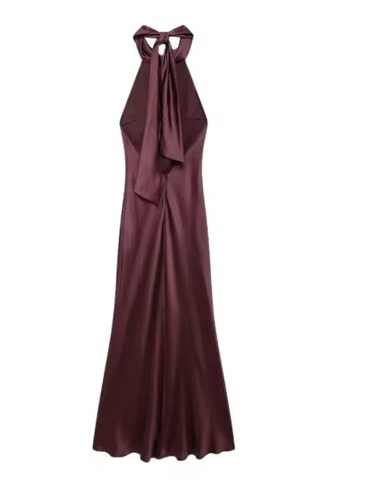 TRZA-Women's Long Satin Halter Dress