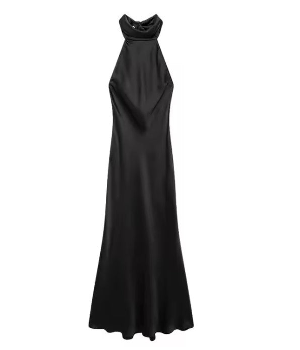 TRZA-Women's Long Satin Halter Dress