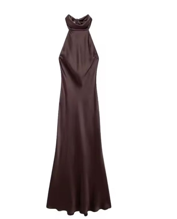 TRZA-Women's Long Satin Halter Dress