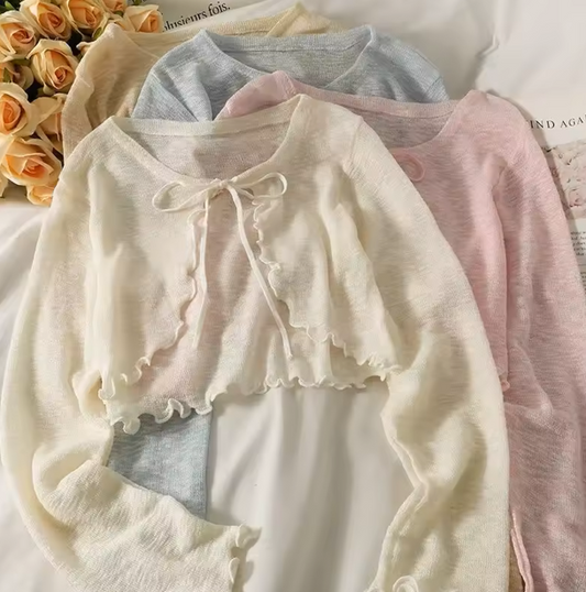 Women’s Bow Lace-Up Crop Cardigan – Korean Style