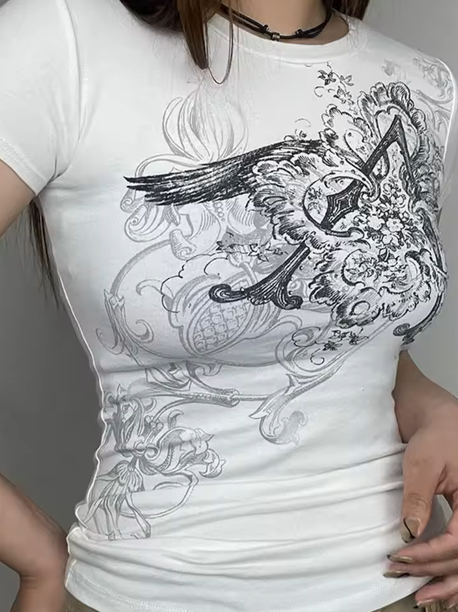 Women’s Retro Graphic Crop Top – Y2K Casual Tee