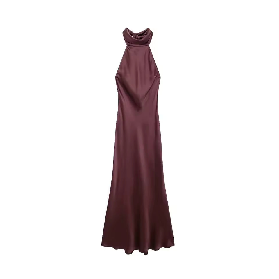TRZA-Women's Long Satin Halter Dress