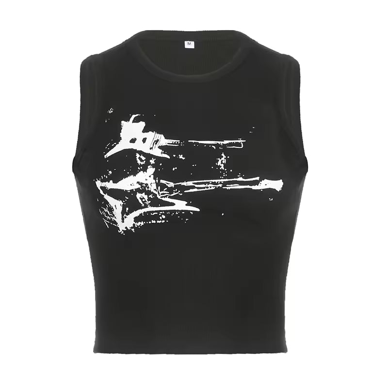 Women’s Y2K Guitar Print Crop Tank Top